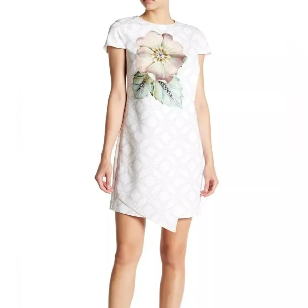 Ted Baker London Alila Cap Sleeve Sheath Dress Floral Pearl White Size 3 / 6 - 8 - Picture 5 of 14